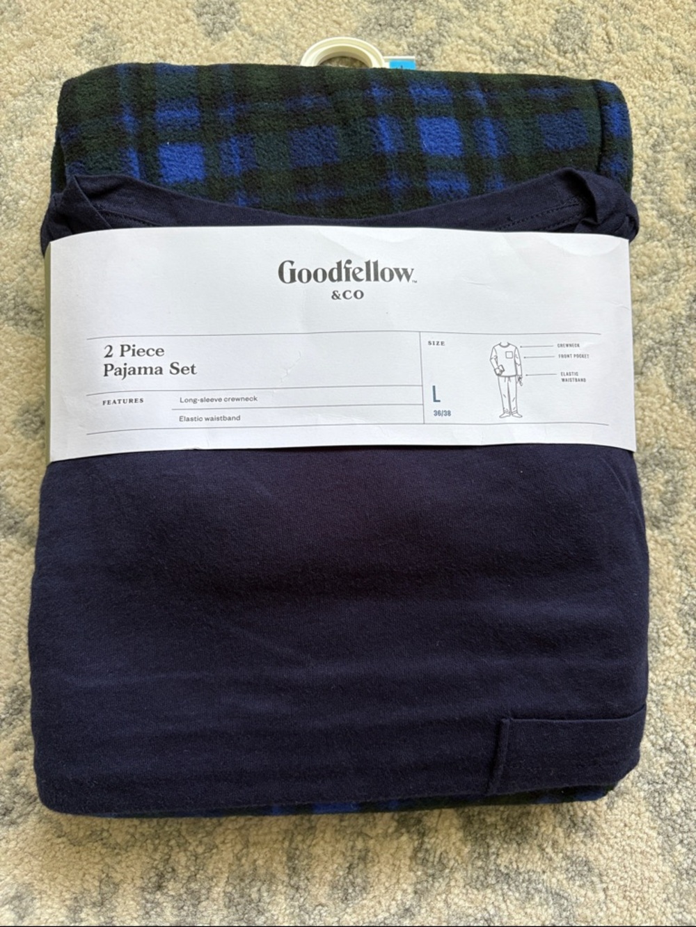Goodfellow & Co Navy Solid Top with Blue & Black Plaid Pajama Set